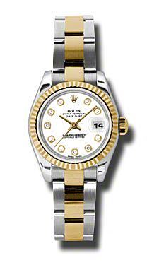 Rolex Pre Owned Datejust Steel and Yellow Gold Custom White Diamond Dial on Oyster 26mm