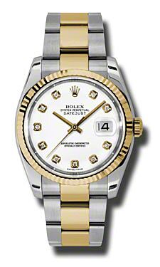 Rolex Pre Owned Datejust Steel and Yellow Gold Custom White Diamond Dial on Oyster 36mm