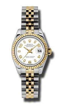 Rolex Pre Owned Datejust Steel and Yellow Gold White Arabic Stick Dial on Jubilee 26mm
