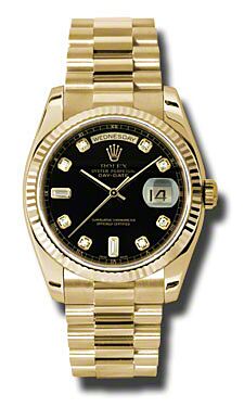 Rolex Pre Owned Day-Date President Yellow Gold Custom Black Diamond Dial 36mm