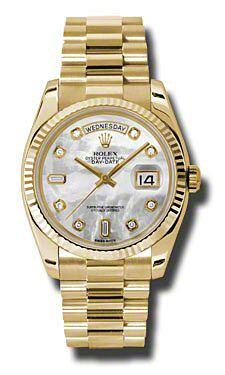 Rolex Pre Owned Day-Date President Yellow Gold Custom Mother of Pearl Diamond Dial 36mm