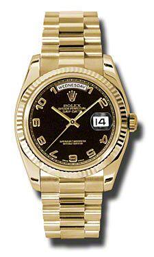 Rolex Pre Owned Day-Date President Yellow Gold Black Dial 36mm