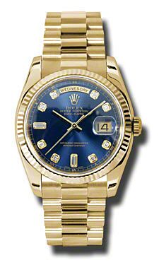 Rolex Pre Owned Day-Date President Yellow Gold Custom Blue Diamond Dial 36mm
