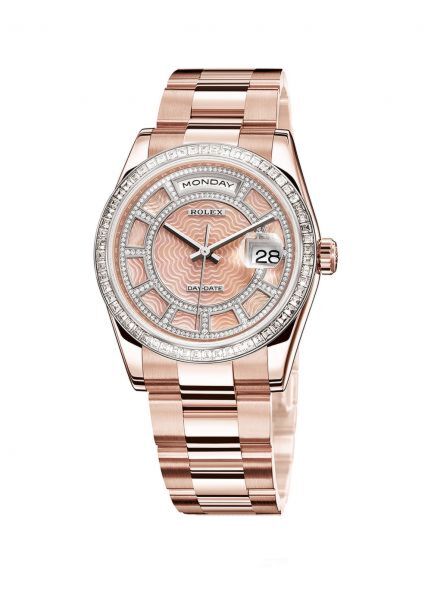 Rolex New Style Pre Owned Day-Date President Rose Gold Pink Mother of Pearl Diamond Dial 36mm