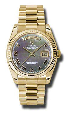 Rolex Pre Owned Day-Date President Yellow Gold Custom Dark Mother of Pearl Dial 36mm