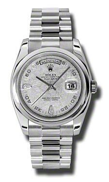 Rolex Pre Owned Day-Date President Platinum Meteorite Diamond Dial 36mm