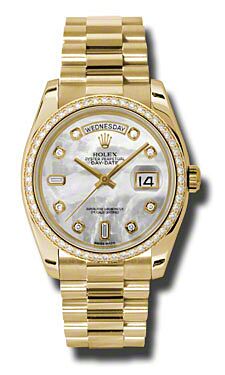 Rolex Pre Owned Day-Date President Yellow Gold Mother of Pearl Diamond Dial 36mm