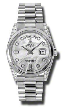 Rolex Pre Owned Day-Date President Platinum Mother of Pearl Diamond Dial 36mm