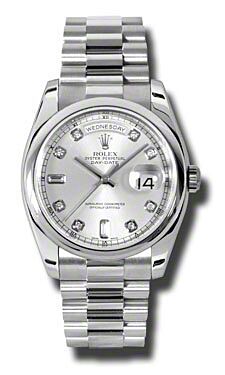 Rolex Pre Owned Day-Date President Platinum Custom Silver Diamond Dial 36mm