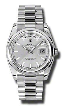Rolex Pre Owned Day-Date President Platinum Silver Dial 36mm