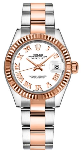 Rolex Datejust 28 Steel and Rose Gold White Roman Dial Oyster Bracelet 28mm