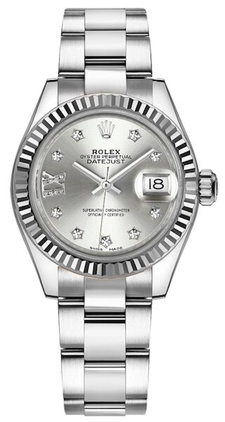 Rolex Datejust 28 Steel and White Gold Fluted Bezel Silver Diamond Star 9 Dial Oyster Bracelet 28mm