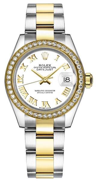 Rolex Datejust 28 Steel and Yellow Gold Diamond Bezel White Roman Dial Oyster Bracelet 28mm