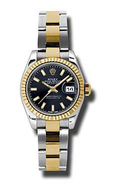 Rolex Pre Owned Datejust Steel and Yellow Gold Black Stick Dial on Oyster 26mm