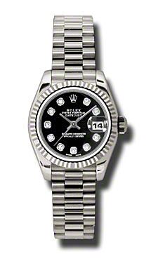 Rolex Pre Owned Datejust President White Gold Black Diamond Dial 26mm