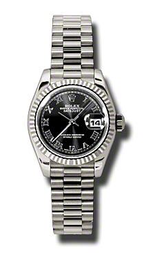 Rolex Pre Owned Datejust President White Gold Black Roman Dial 26mm