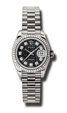 Rolex Pre Owned Datejust President White Gold Black Jubilee Diamond Dial 26mm