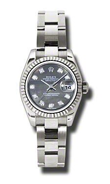 Rolex Pre Owned Datejust White Gold Dark Mother of Pearl Diamond Dial on Oyster 26mm
