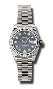 Rolex Pre Owned Datejust President White Gold Dark Mother of Pearl Diamond Dial 26mm