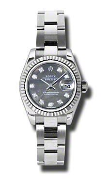 Rolex Pre Owned Datejust Steel and White Gold Custom Dark Mother of Pearl Diamond Dial on Oyster 26mm