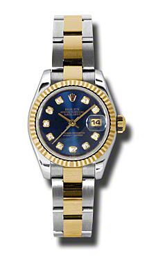 Rolex Pre Owned Datejust Steel and Yellow Gold Custom Blue Diamond Dial on Oyster 26mm
