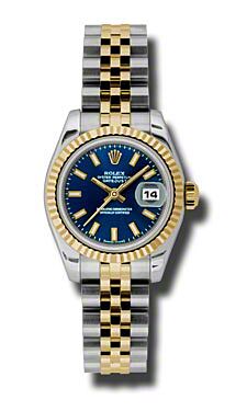 Rolex Pre Owned Datejust Steel and Yellow Gold Blue Stick Dial on Jubilee 26mm