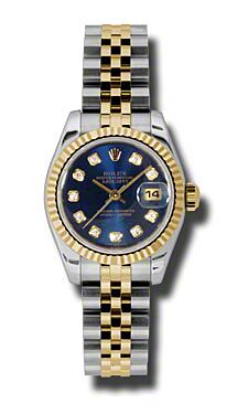 Rolex Pre Owned Datejust Steel and Yellow Gold Custom Blue Diamond Dial on Jubilee 26mm