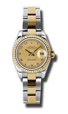 Rolex Pre Owned Datejust Steel and Yellow Gold Champagne Arabic Dial on Oyster 26mm