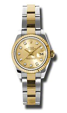 Rolex Pre Owned Datejust Steel and Yellow Gold Custom Champagne Diamond Dial on Oyster 26mm