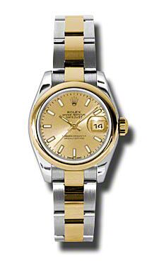 Rolex Pre Owned Datejust Steel and Yellow Gold Champagne Stick Dial on Oyster 26mm