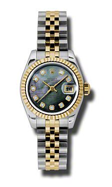 Rolex Pre Owned Datejust Steel and Yellow Gold Custom Dark Mother of Pearl Diamond Dial on Jubilee 26mm