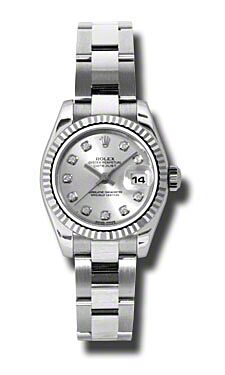 Rolex Pre Owned Datejust Steel and White Gold Custom Silver Diamond Dial on Oyster 26mm