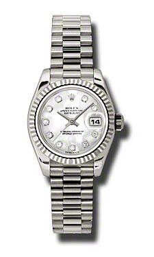 Rolex Pre Owned Datejust President White Gold Mother of Pearl Diamond Dial 26mm