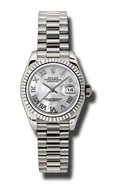 Rolex Pre Owned Datejust President White Gold Mother of Pearl Roman Dial 26mm