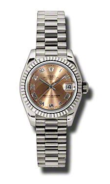 Rolex Pre Owned Datejust President White Gold Pink Roman Dial 26mm