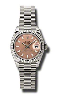 Rolex Pre Owned Datejust President White Gold Pink Stick Dial 26mm