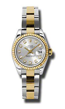 Rolex Pre Owned Datejust Steel and Yellow Gold Custom Silver Diamond Dial on Oyster 26mm