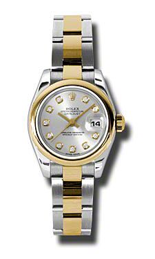 Rolex Pre Owned Datejust Steel and Yellow Gold Custom Silver Diamond Dial on Oyster 26mm