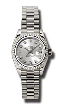 Rolex Pre Owned Datejust President White Gold Silver Diamond Dial 26mm