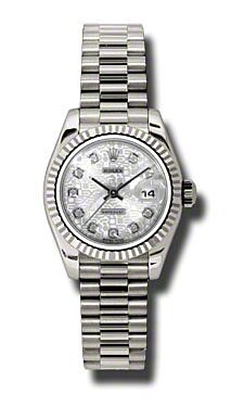 Rolex Pre Owned Datejust President White Gold Silver Jubilee Diamond Dial 26mm