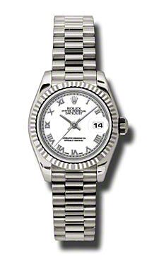 Rolex Pre Owned Datejust President White Gold White Roman Dial 26mm