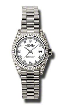 Rolex Pre Owned Datejust White Gold White Roman Dial 26mm