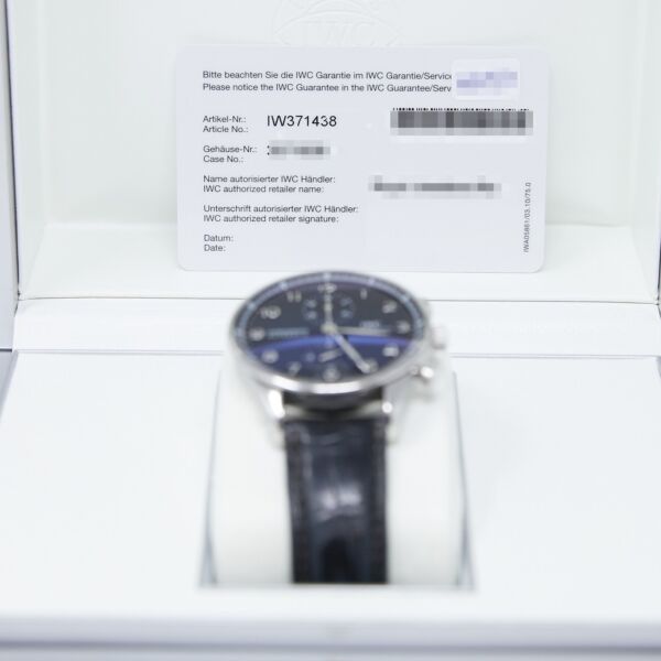 IWC Pre-Owned Portuguese Chronograph Stainless Steel Black Dial on Leather Strap [COMPLETE SET] 40.9mm
