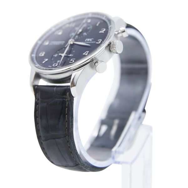 IWC Pre-Owned Portuguese Chronograph Stainless Steel Black Dial on Leather Strap [COMPLETE SET] 40.9mm