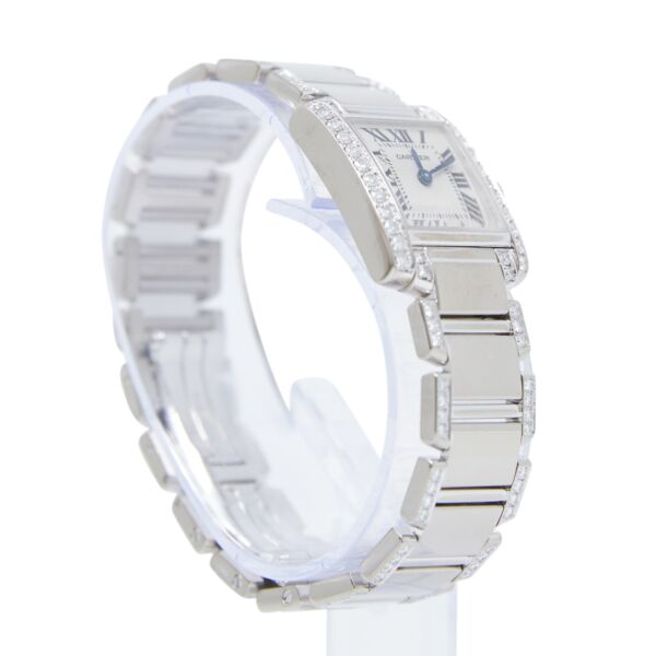 Cartier Pre-Owned Tank Francaise Ladies 18K White Gold White Roman Dial Diamond Bezel/Bracelet [WITH BOX] 